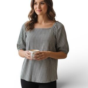 AVA & Viv Black and White Textured Top Square Neck Short Raglan Sleeves 1X